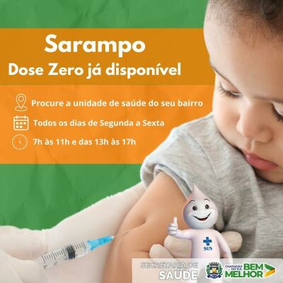 Imagem da notícia Chapadão do Sul inicia aplicação da dose zero contra o sarampo em crianças de 6 a 11 meses